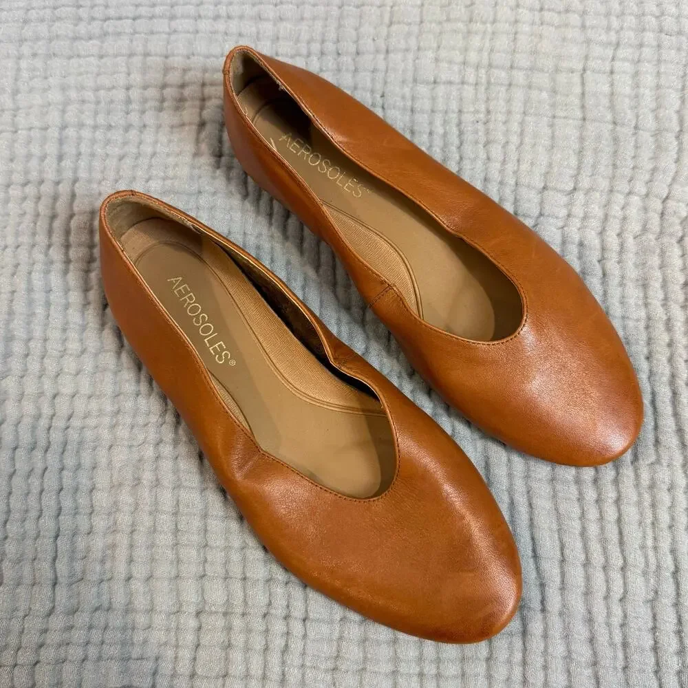 Aerosoles Camel Brown Leather Front Runner Flats Size 6.5